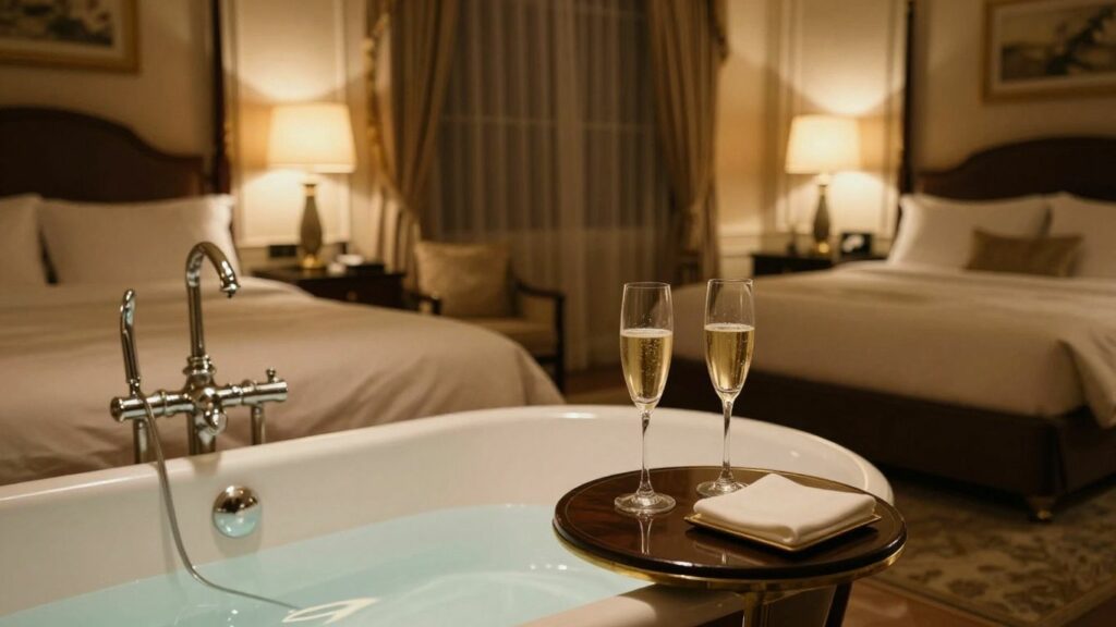 Suite romantique avec baignoire et champagne