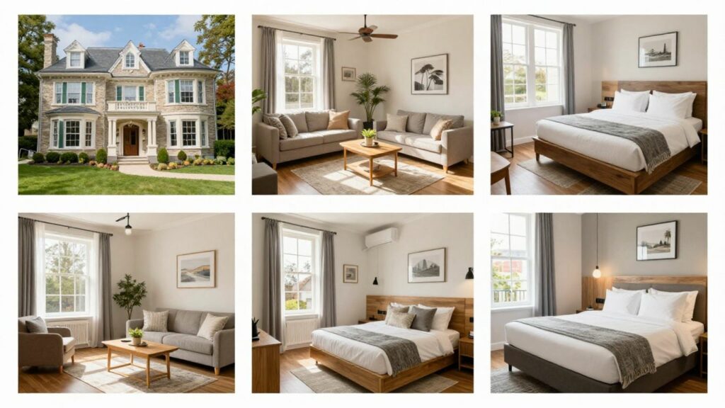Estate, Airbnb, and hotel rooms compared visually.